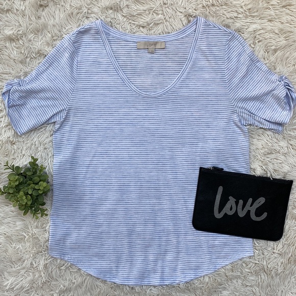 Loft Scoop Neck Striped Top ๐ Gray & White - Picture 2 of 16